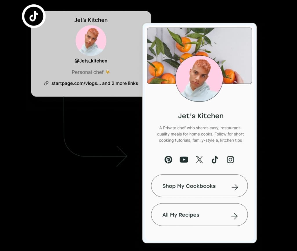 Buffer Start Page for link-in-bio with links to other social media channels and calls to action.