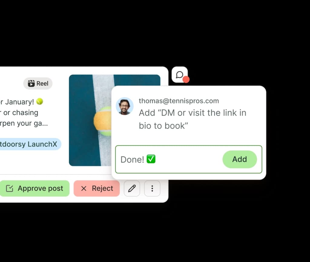 Buffer post approvals with comment threads to collaborate on improving post ideas.