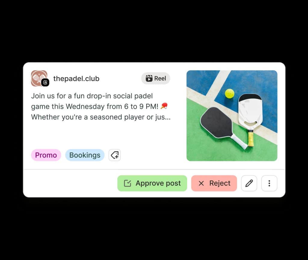 Buffer post approvals view with add to queue and move to drafts options.