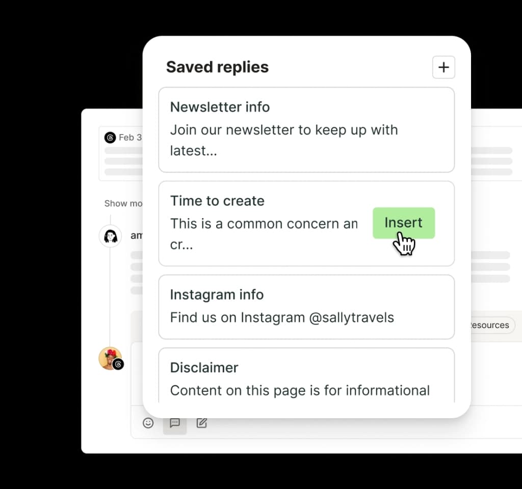 Buffer saved replies to quickly insert common replies to comments.