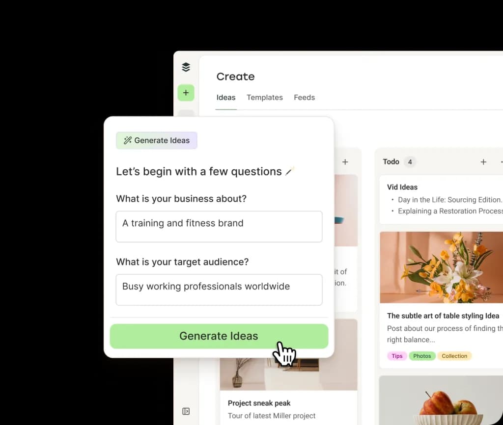 Buffer AI Assistant with text generation and options to rephrase, shorten, expand, and make content more casual or formal.