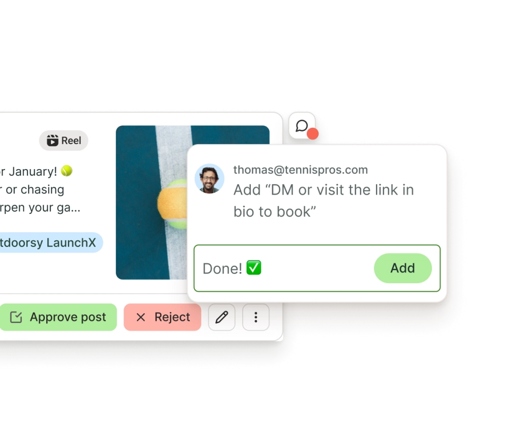 Buffer post approvals with comment threads to collaborate on improving post ideas.