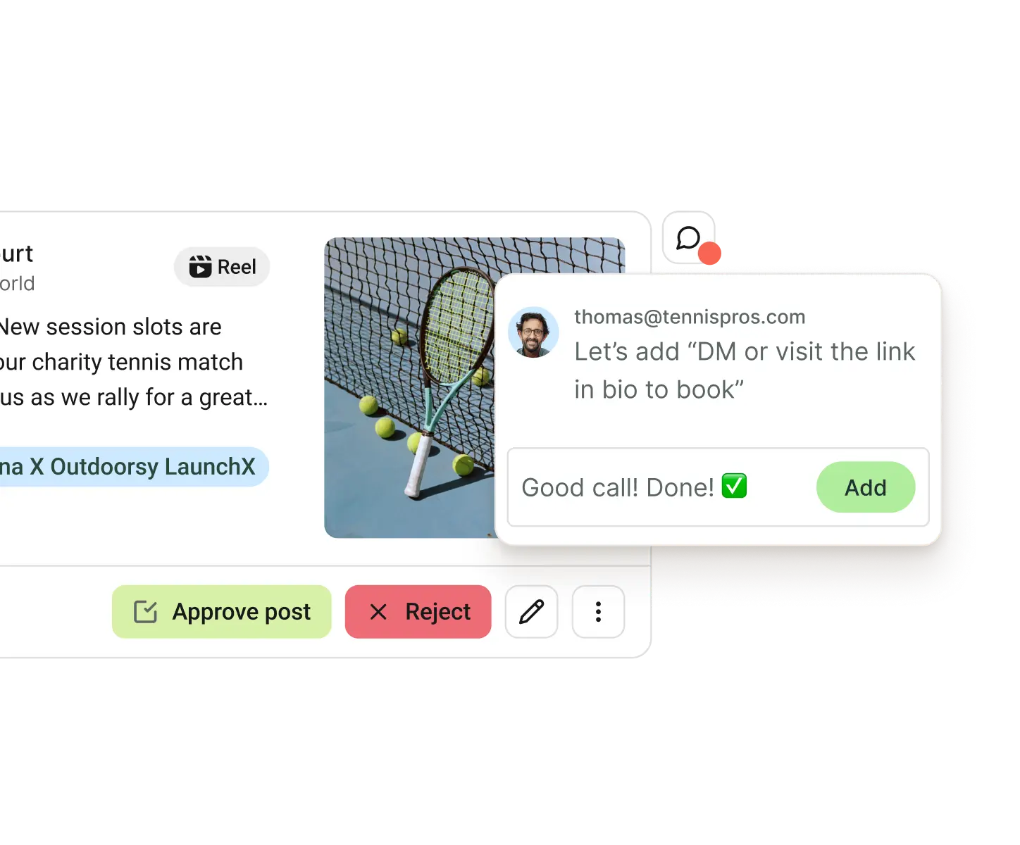 Buffer Collaborate view with feedback threads for posts and approval workflows.