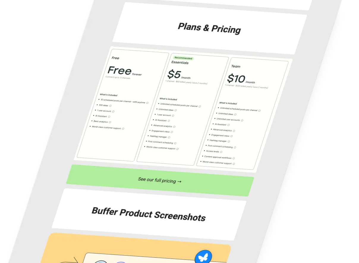The Buffer press fact sheet with updated pricing information, product screenshots, and features.